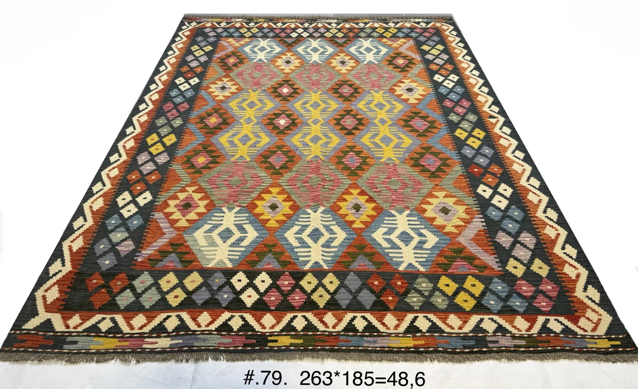 Handwoven Afghan Kilim with Geometric Diamonds view 2