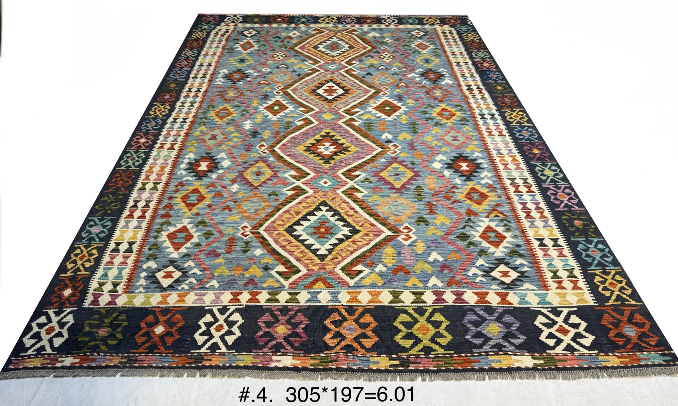 Handmade Afghan Tribal Kilim in Blue & Saffron