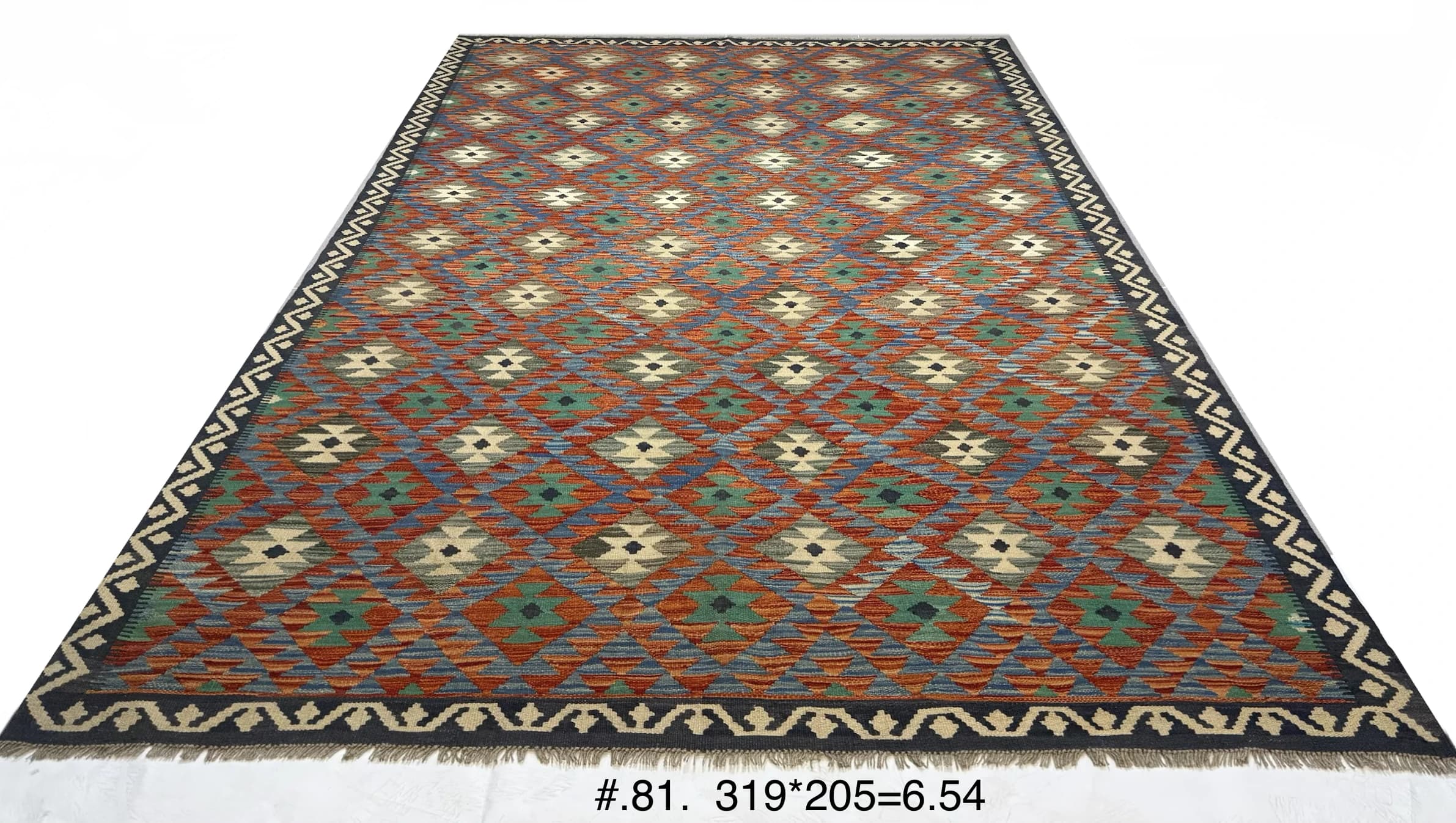 Afghan Tribal Kilim in Rust, Turquoise & Navy