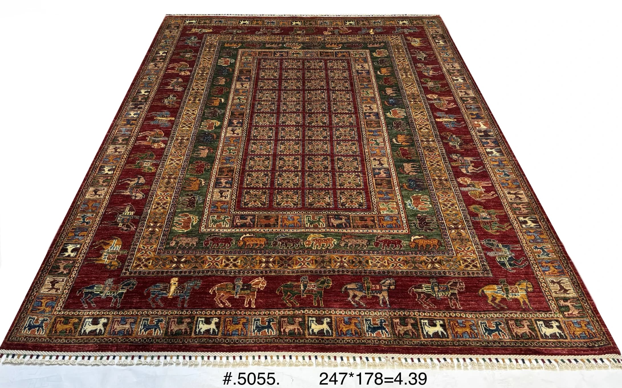 Hand‑Knotted Afghan Mamluk Rug in Deep Red