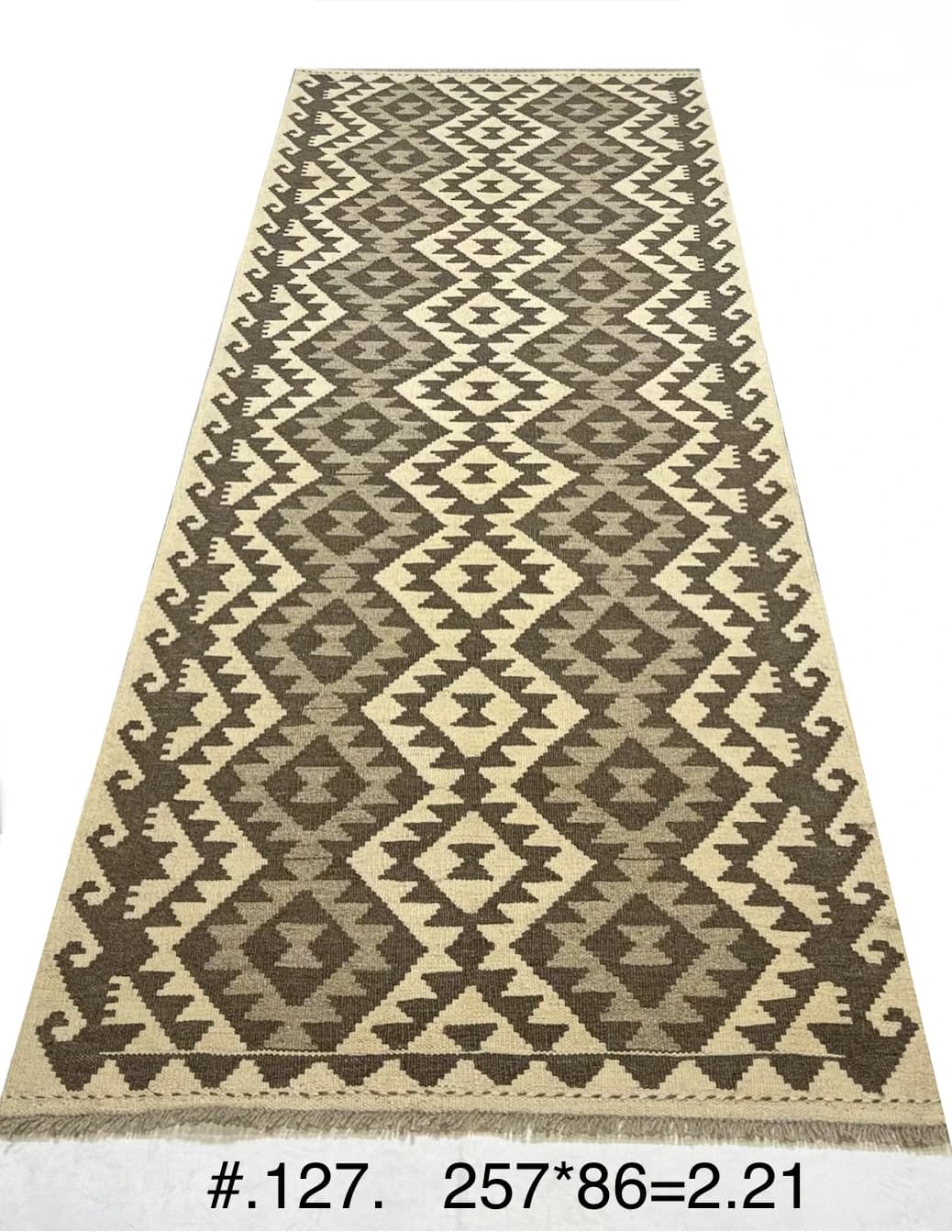Tribal Diamond Kilim Runner in Natural Brown