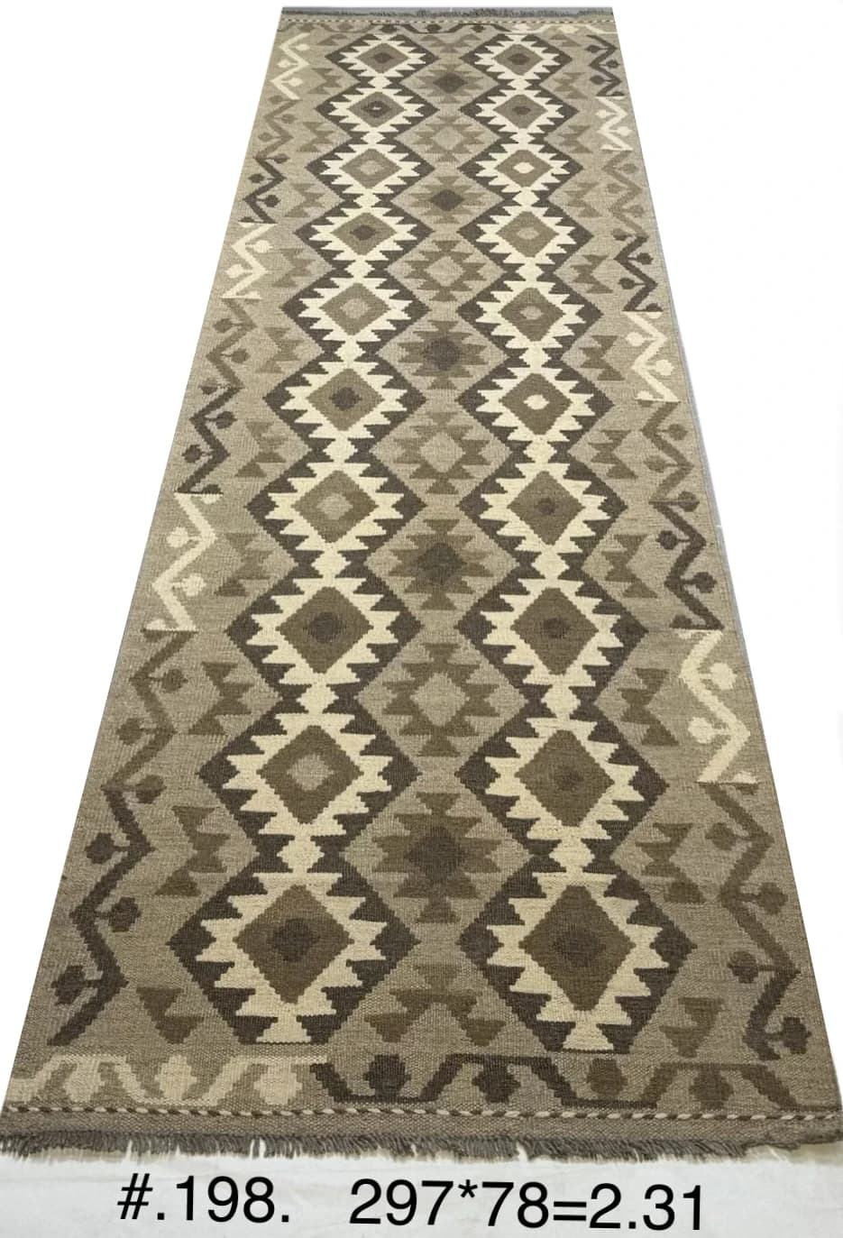 Handwoven Diamond Kilim Runner — Neutral Browns