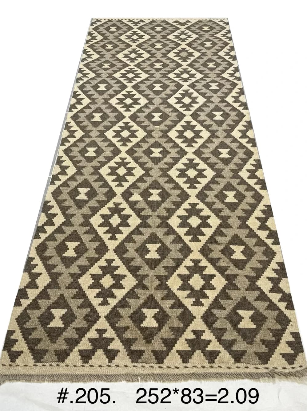 Handwoven Afghan Kilim Runner in Neutral Diamonds